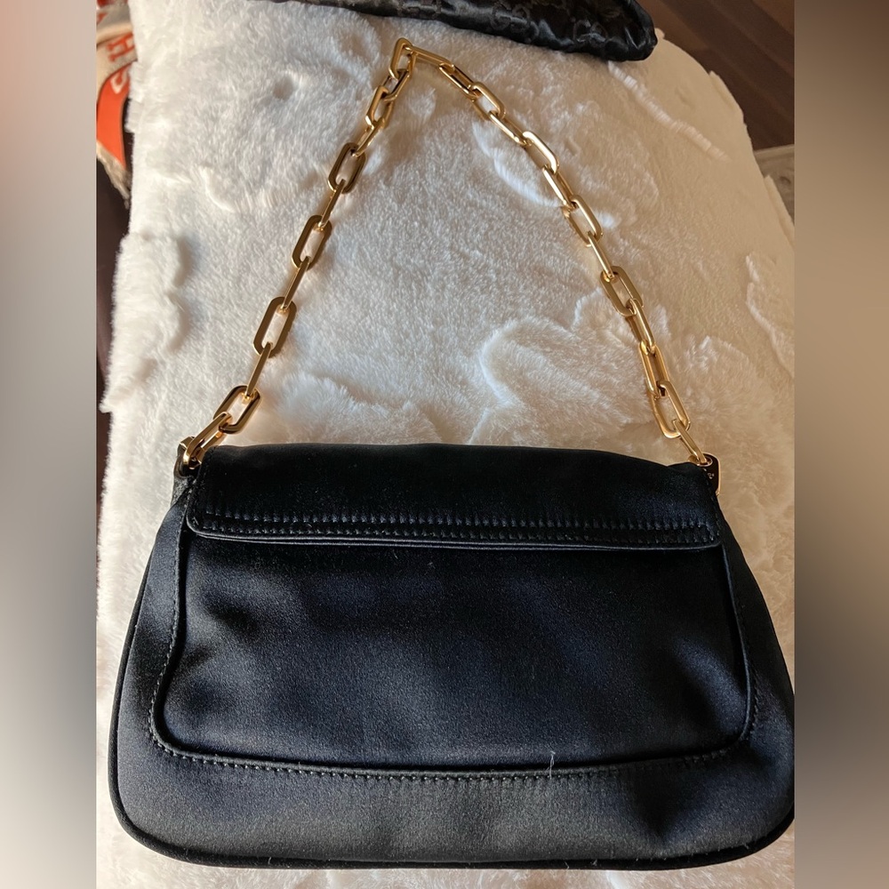 Vintage Gucci Black Satin Bag with Gold Accent - Picture 4 of 14